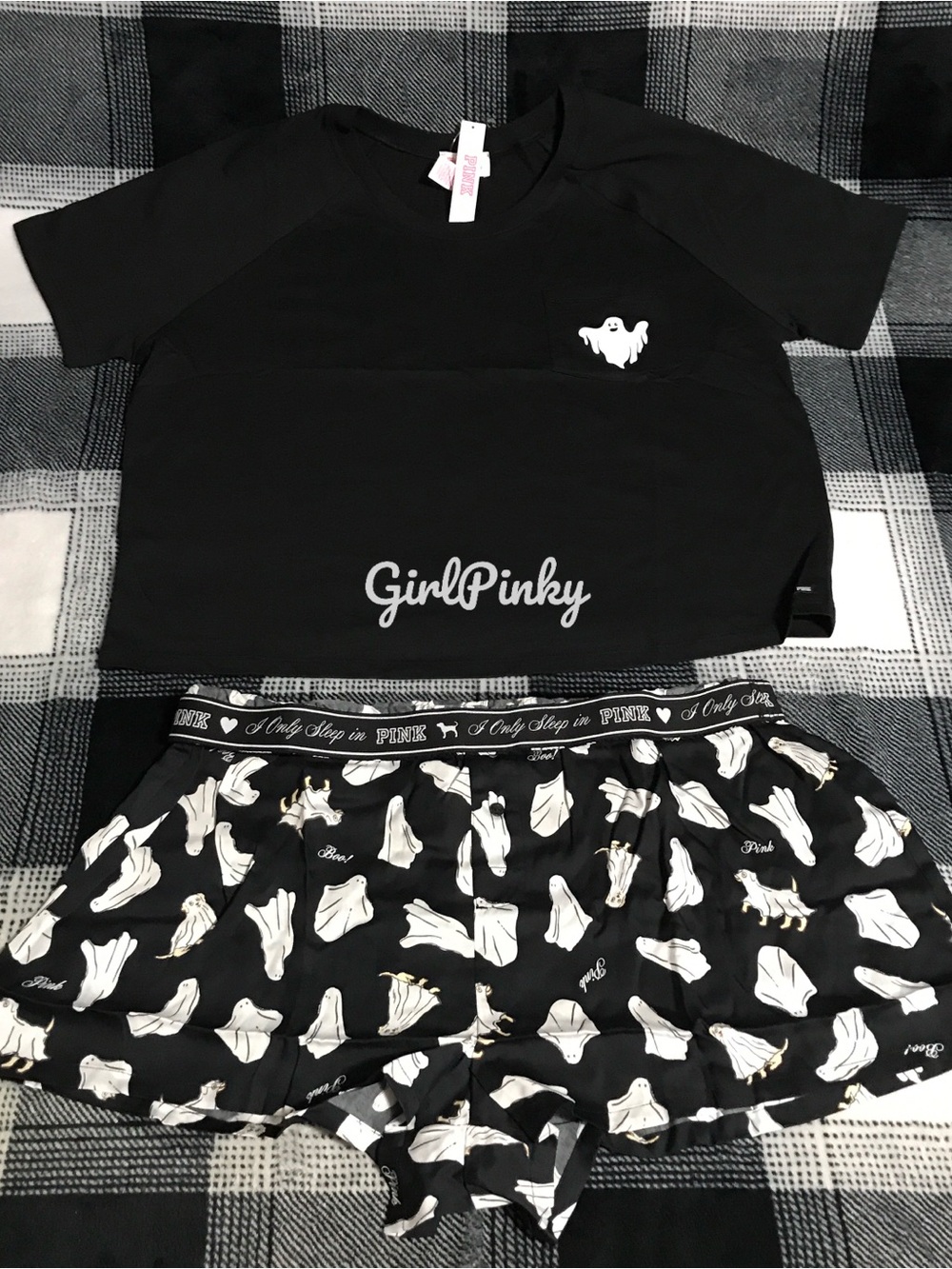 VS PINK HALLOWEEN 2026 WHITE GHOST LOGO POCKET RAGLAN TEE & SLEEP SHORTS XS-L